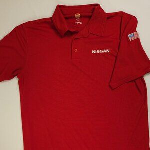 Red Nissan Polo Shirt Men's Size XL –Red Kap Performance  w/ American Flag